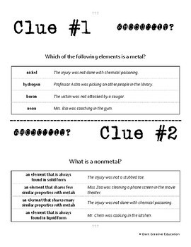 Whodunnit Metals Nonmetals Metalloids Knowledge Building Activity