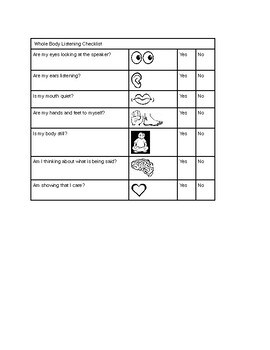 Preview of Whole Body Listening Checklist
