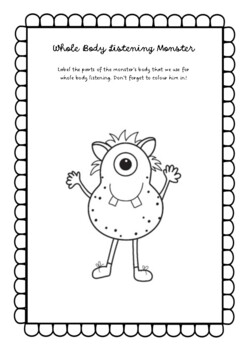 Whole Body Listening Monster Worksheet by MrsTrig | TPT