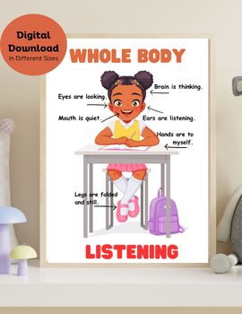 Preview of Whole Body Listening Poster - Brown Girl