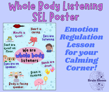 Preview of Whole Body Listening Poster | SEL Emotion Regulation Lesson | Calming Corner