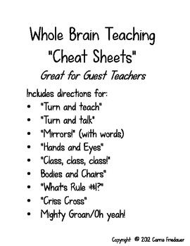 Preview of Whole Brain Teaching "Cheat Sheet"