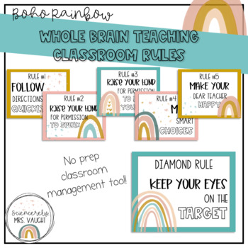 Preview of Whole Brain Teaching Rules Poster / Boho Rainbow / Classroom Management