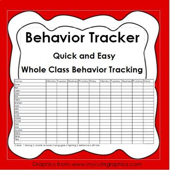 Preview of Whole Class Behavior Tracker - Behavior Tracking for Teachers