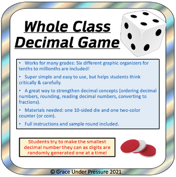 Preview of Whole Class Decimal Place Value Math Game: Play from Tenths to Millionths!
