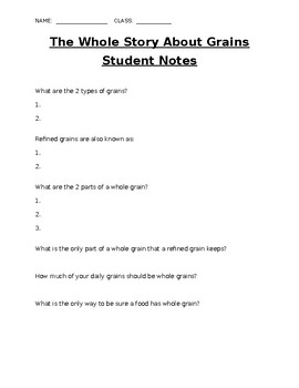 Preview of Whole Grains Student Guided Notes