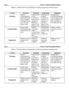 Whole Group Participation Rubric by Amanda George | TPT