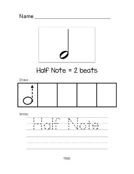 Whole Note, Half Note and Quarter Note Worksheets by Upward and Outward