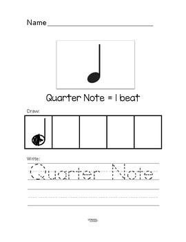 Whole Note, Half Note and Quarter Note Worksheets by Upward and Outward