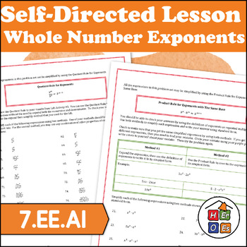 Preview of Whole Number Exponents | Self Directed Lesson | Pre-algebra | 7th Grade Math