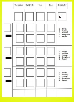 Long Division Work Mats for Standard Algorithm - Divide by 1-Digit Numbers