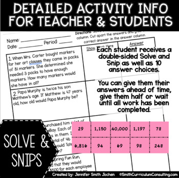 Whole Number Multiplication and Division Solve and Snip® Word Problems