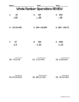 whole numbers assignment grade 7
