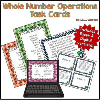 Preview of Whole Number Operations Task Cards | Google | Distance Learning