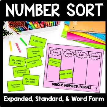 Preview of Place Value Review 4th Grade Intervention Game, Word/Expanded Form Practice Sort