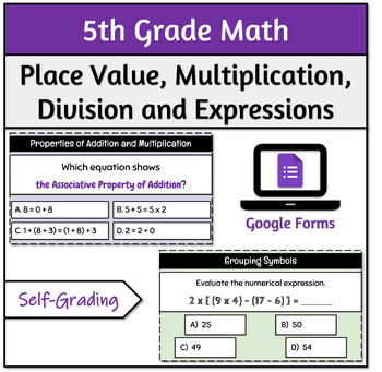 Preview of Place Value, Multiplication, Division and Expressions |5th Grade| Google Forms™
