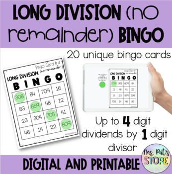 Whole Numbers Long Division NO REMAINDER 4th grade BINGO by Ms Pat Store