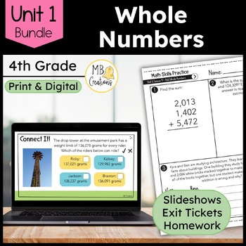 Preview of 4th Grade Whole Numbers & Place Value Worksheets & Slides - iReady Math Unit 1