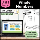 4th Grade Whole Numbers & Place Value Worksheets & Slides 