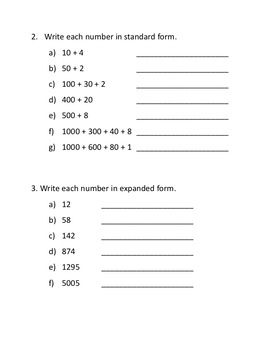 whole numbers representing numbers worksheets by last minute teacher