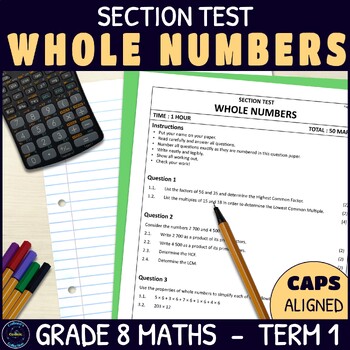Preview of Whole Numbers Test - Grade 8 Math Term 1 Section Test 1