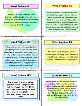 Preview of Whole Numbers Word Problems Task Cards WITH Lesson Plan (36 Cards)