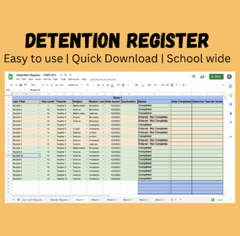 Preview of Whole School Detention Register