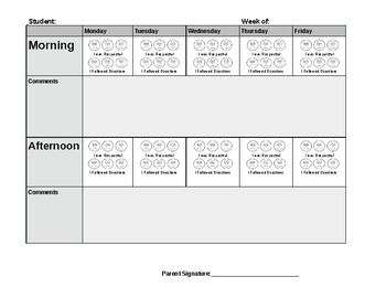 Preview of Whole Week Behavior Chart Morning and Afternoon