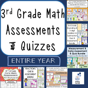 Preview of Whole Year 3rd Grade Math All Standards Assessments & Quizzes with Rubrics