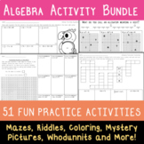 Whole Year Algebra Activity Bundle - Coloring, Mazes, Myst