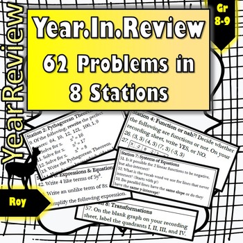 Preview of Whole Year Review: 8 Stations (8th Math or Algebra I)