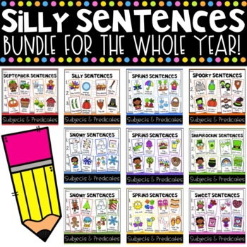 Preview of Whole Year Silly Sentences Bundle! {Subject & Predicate, Noun-Verb Agreement}