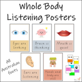 Whole body listening posters BOHO and rainbow with all Aus fonts