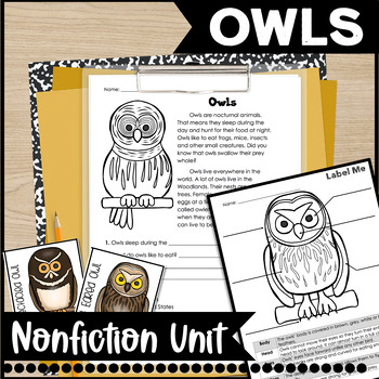 Preview of Owl Research Unit Writing Information Reports Owls Nonfiction Reading Passages