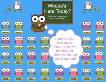 Preview of "Whooo's Here Today?" Owl & Back to School Theme SMART Board Attendance w/ SOUND