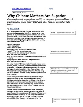 Preview of "Why Chinese Mothers Are Superior" Close Reading for Joy Luck Club