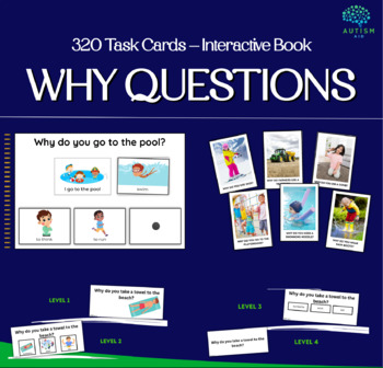 Preview of WHY Questions Bundle Interactive book & 320 Task Cards Speech Therapy Autism ABA