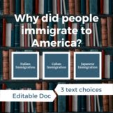 Why did people immigrate to America?