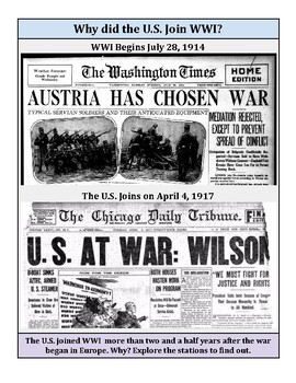 Preview of Why did the U.S. Join WWI? PDF Stations Activity w Primary Source Inquiry