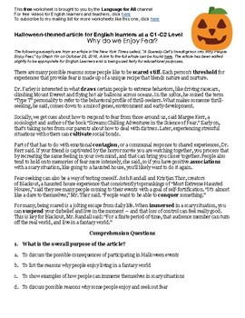 Preview of Why do we enjoy fear? Halloween Activity for C1-C2 English Learners