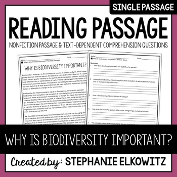 Preview of Why is biodiversity important? Reading Passage | Printable & Digital