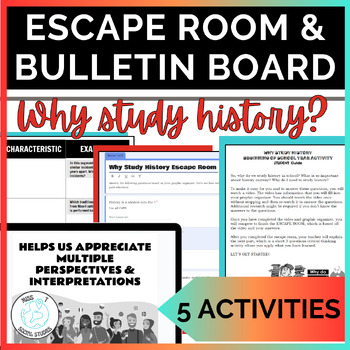 Preview of Why study history: Back to school social studies escape room and bulletin board