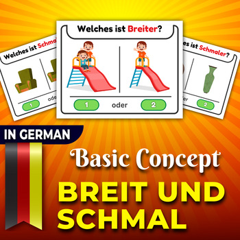 Preview of Wide or Narrow? in German, Sizes "Basic Concepts". Task Cards Breit oder Schmal