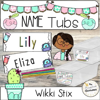 Preview of Wikki Stix Write My Name / Spell My Name Writing Centers / Bins Tubs Wiki Sticks