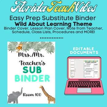 Preview of Wild About Learning Editable Substitute Binder EASY Prep!