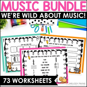 Preview of Wild About Music Worksheets Bundle - Notes, Rests, Accidentals, Dynamics, Staff