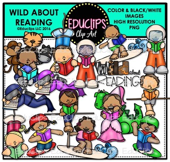 Preview of Wild About Reading Clip Art Bundle {Educlips Clipart}