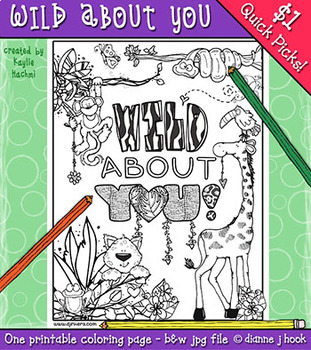 Preview of Wild About You - Printable Jungle Animals Coloring Page