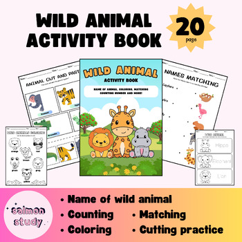 Preview of Wild Animal Activity Book /Name of wild animal/Counting/Coloring and more!!!