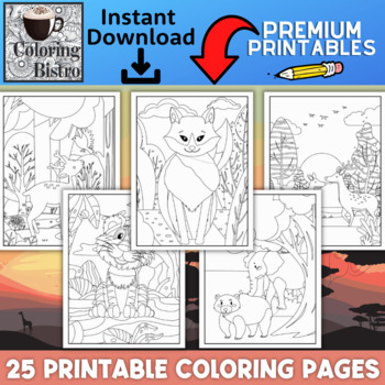 Preview of Wild Animal Coloring Pages, Zoo Animal Coloring for Kids, Realistic Easy Fun PNG